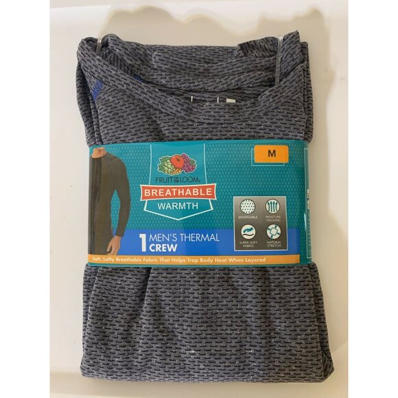 New Fruit‎ of the Loom Tagless Breathable Men’s Sz M Thermal Crew Shirt Gray - Picture 1 of 4
